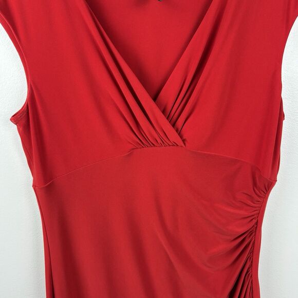 LAUREN Ralph Lauren Womens Size 10 Red Faux Wrap Ruched Side Sleeveless Dress - Picture 5 of 10